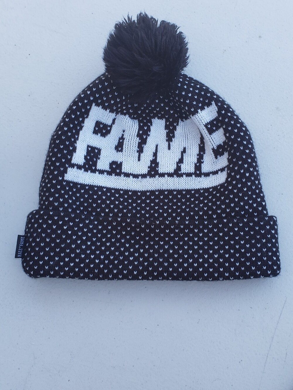 FAME Knit Pom Beanie Hat - Black & White